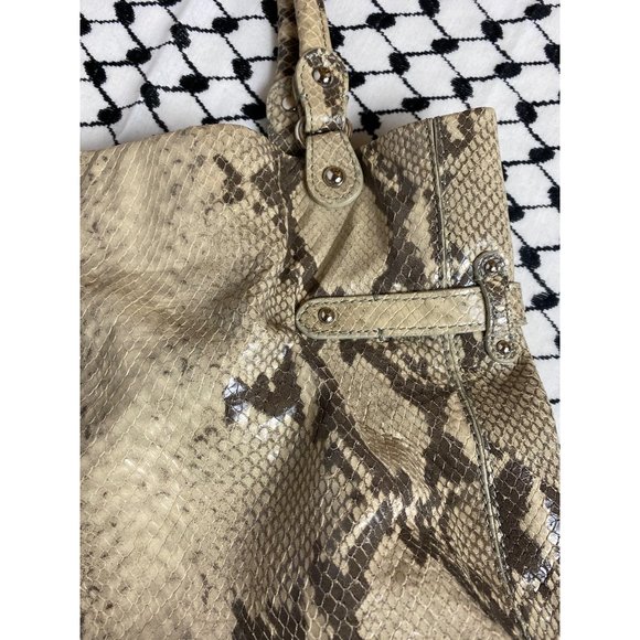 Forth & Towne Snakeskin Print Leather Satchel Purse with Silver Hardware - Picture 6 of 12